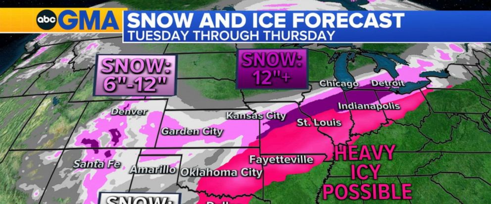 Weather Snow Forecast Map Midwest Braces For Major Snowfall, Ice On Roads: Forecast - Abc News