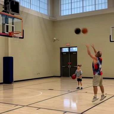 VIDEO: 8-year-old basketball player meets with 63-year-old with 'mad talent' to shoot hoops 