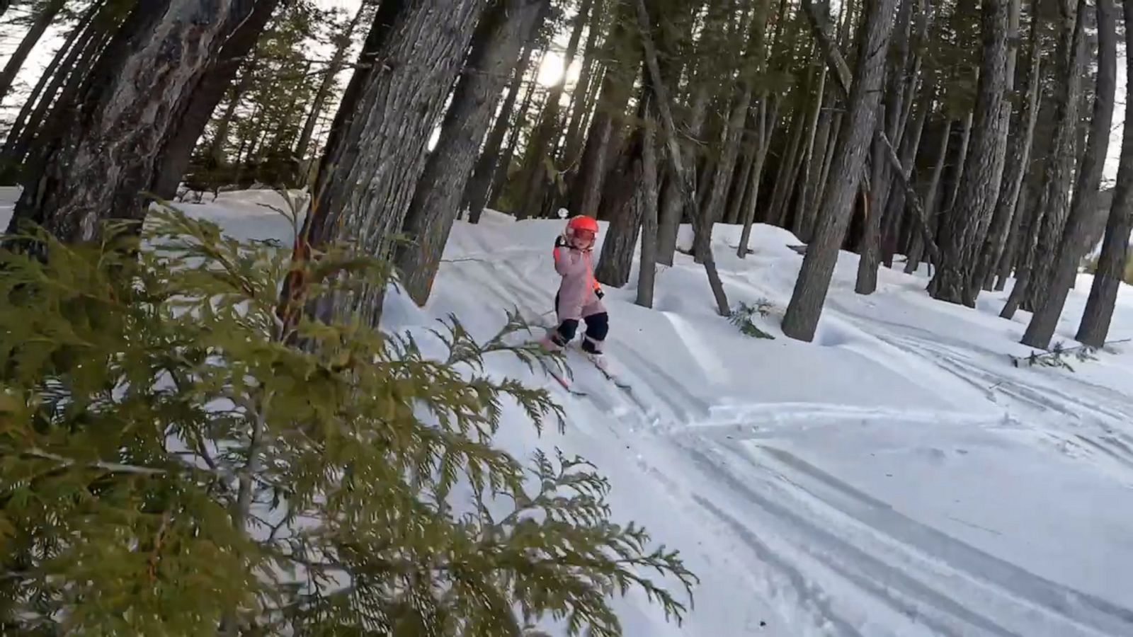 VIDEO: Mic'd-up toddler shares hilarious commentary while epically skiing through trees