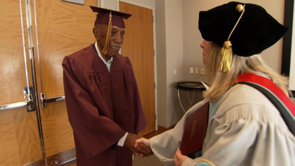 Video 101-year-old man finally receives his high school diploma - ABC News