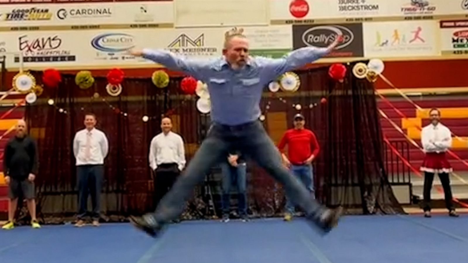 VIDEO: Dads go viral for participating in their daughters’ cheer jump-off competition