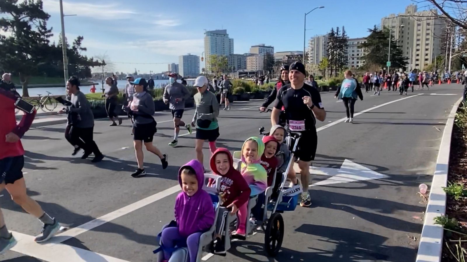 VIDEO: Dad poised to claim half-marathon world record while pushing quintuplets