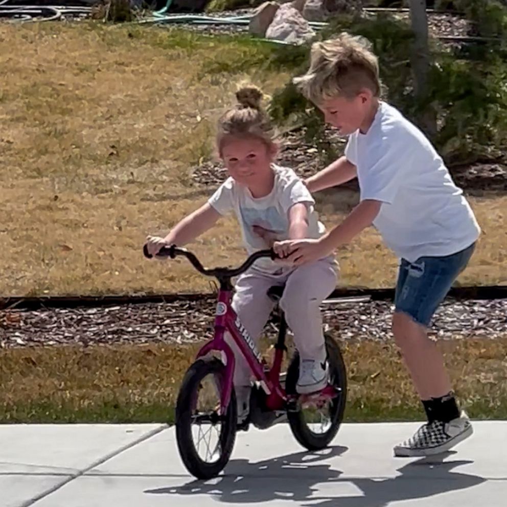 Watch the excitement as this girl learns to ride a bike