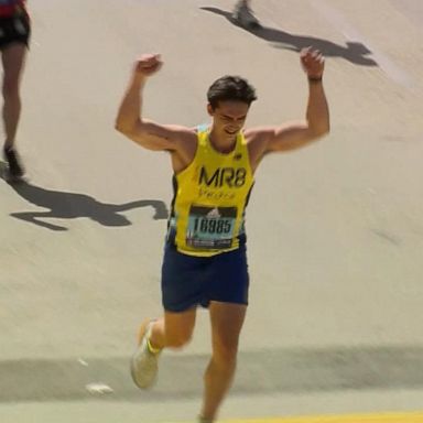 VIDEO: Emotional runner crosses finish line at Boston Marathon