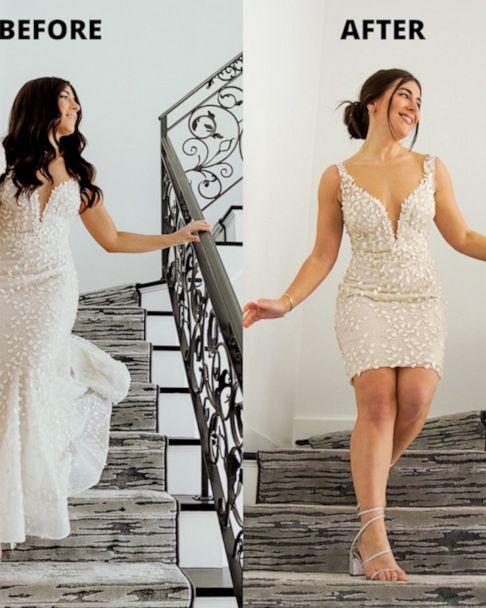 486px x 608px - Bride goes viral after chopping wedding gown and transforming it into honeymoon  dress - Good Morning America