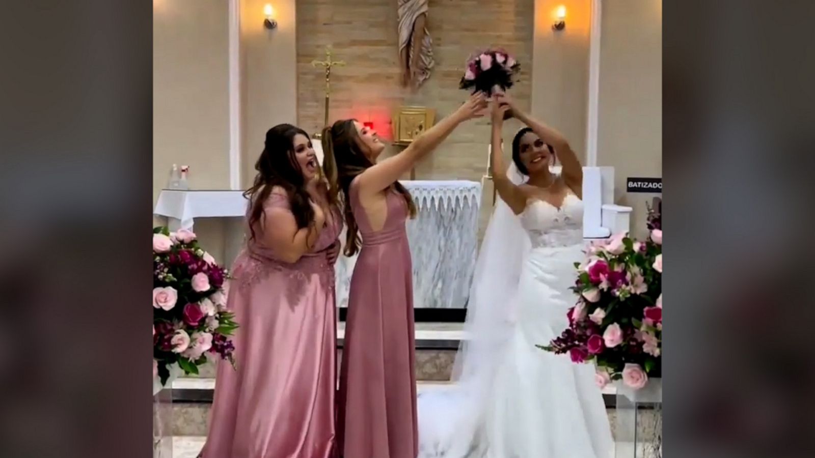 VIDEO: Watch these creative bridesmaids turn into brides with a pass of the bouquet