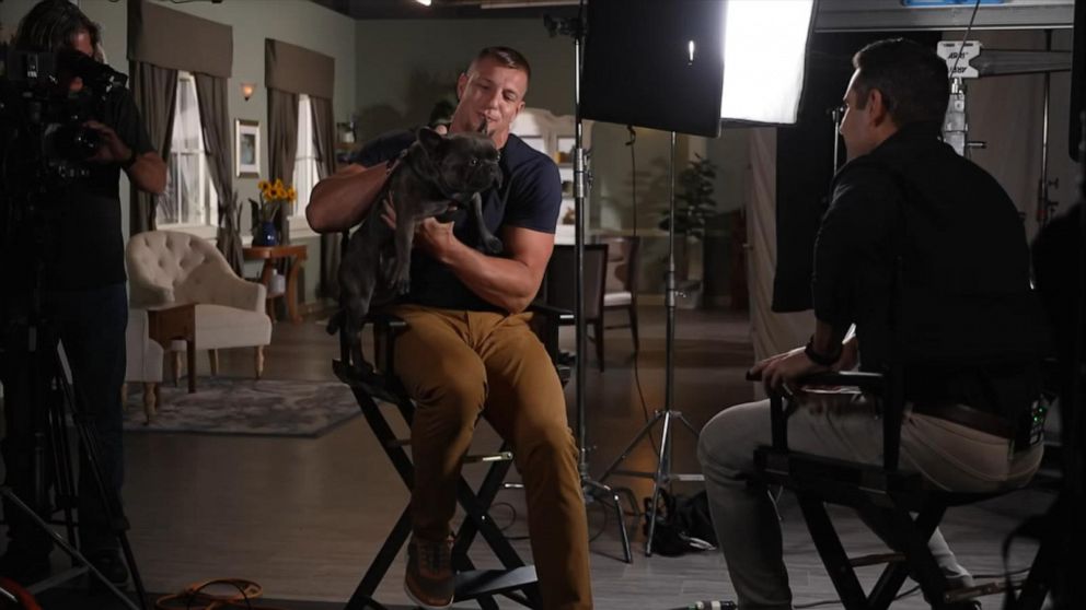 PHOTO: Rob Gronkowski and his dog Ralphie sit down for an interview with "GMA." /