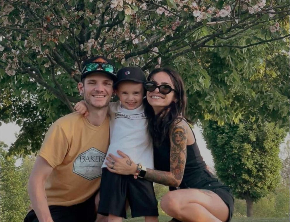 PHOTO: Cap: Korrin JB (right) and her partner Josh Baker-Joyner (left) snuggle up to her son Coleman on a walk in their neighborhood.