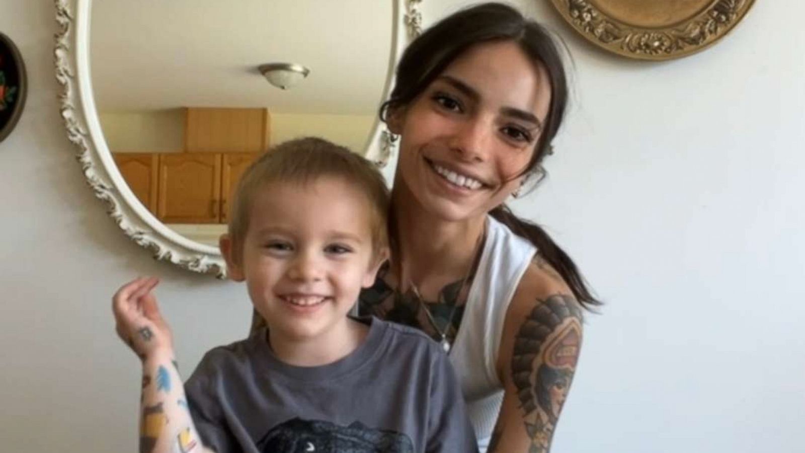 PHOTO: Korrin JB poses with her son Coleman as he shows off his temporary tattoos.