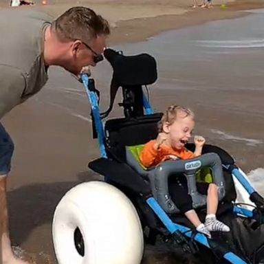 VIDEO: Toddler with cerebral palsy enjoys waves thanks to special wheelchair