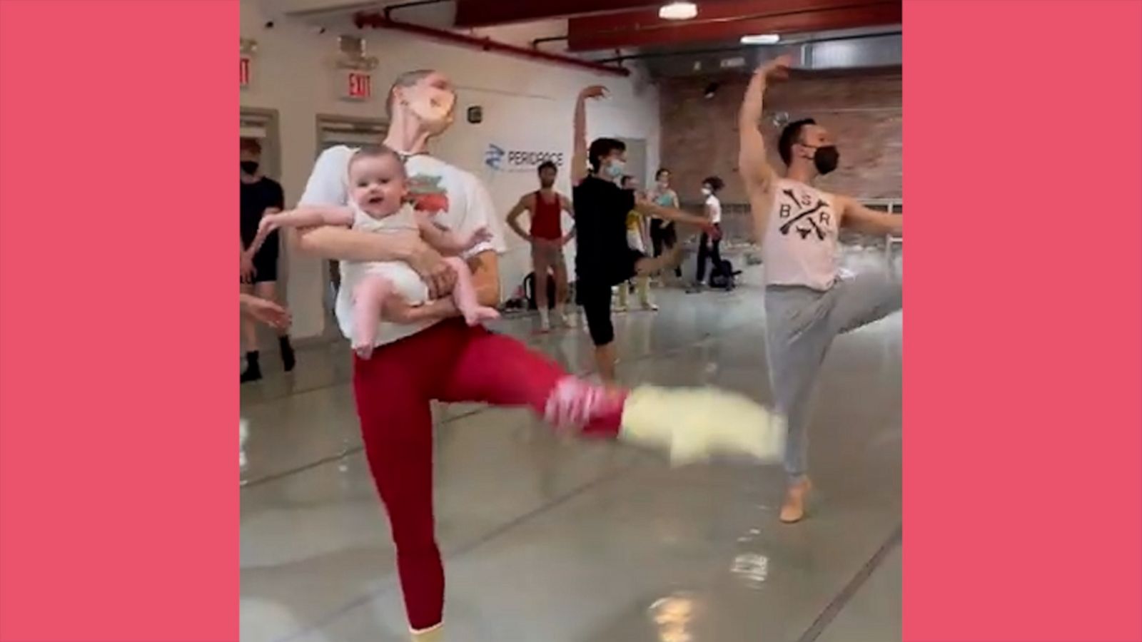 VIDEO: Ballet dancer brings baby along for a ride during practice session