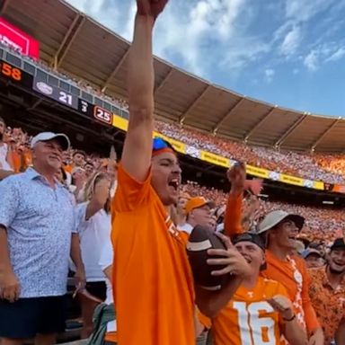 VIDEO: Epic moment one football fan catches an extra-point kick has the crowd going wild