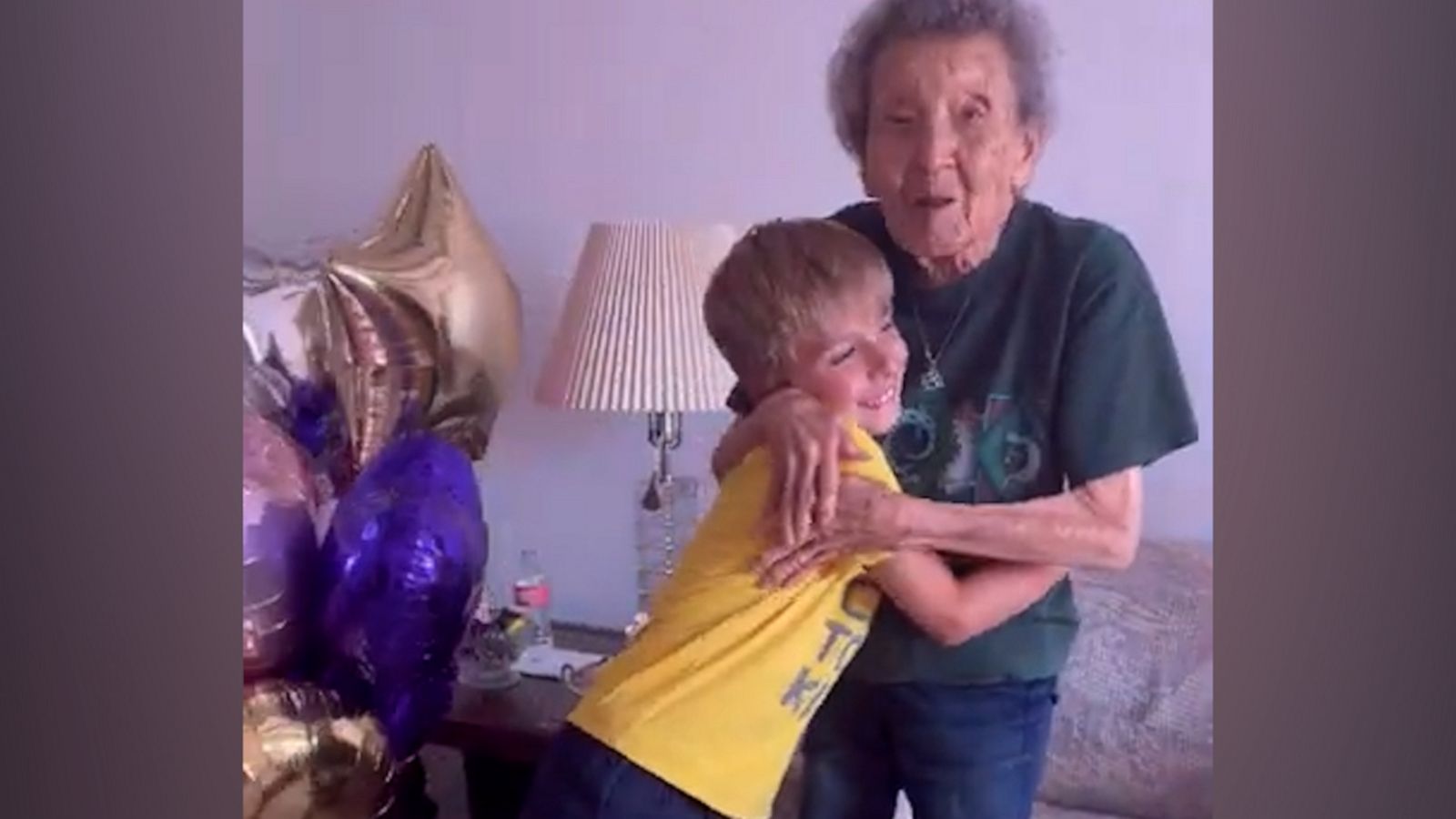 VIDEO: 104-year-old surprised with birthday balloons by great-grandson