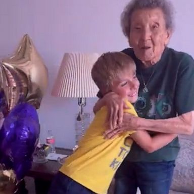 VIDEO: 104-year-old surprised with birthday balloons by great-grandson 