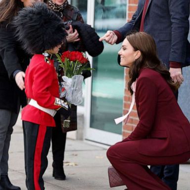 VIDEO: Young fan dressed as Royal Guard greets Prince and Princess of Wales in Boston