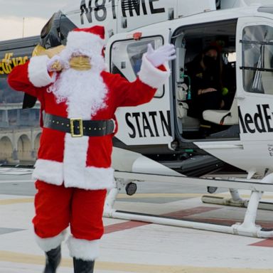 VIDEO: Santa ditches reindeer for helicopter to visit pediatric patients