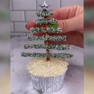 VIDEO: Decorate your cupcakes with this pretzel Christmas tree tutorial