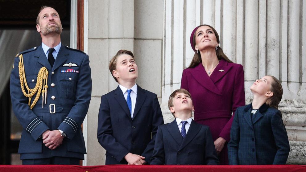 PHOTO: Prince William, Prince George, Prince Louis, the Princess of Wales, and Princess Charlotte on the balcony of Buckingham Palace during events marking the 80th anniversary of VE Day, May 5, 2025, in London.