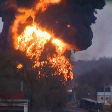 VIDEO: Controlled burn of toxic chemicals after train derailment goes 'as planned'