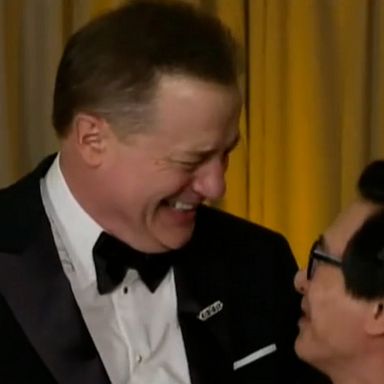 VIDEO: Ke Huy Quan surprises fellow Oscar winner Brendan Fraser backstage 