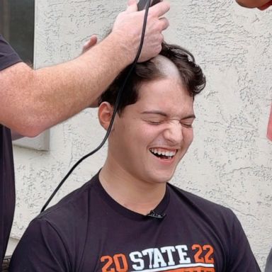 VIDEO: High school athlete with cancer throws his own 'hair shaving' party