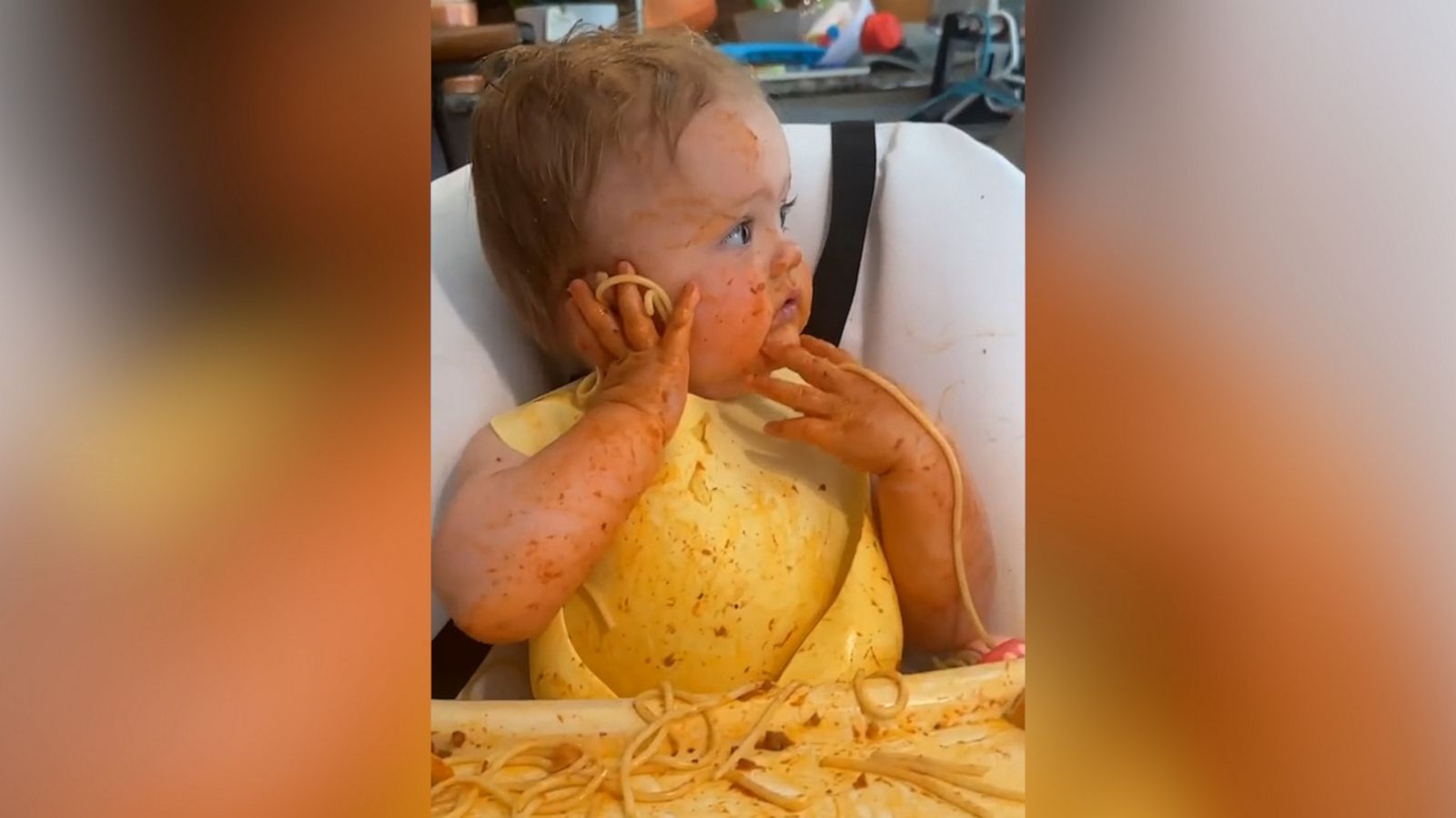 VIDEO: Baby makes a mess with spaghetti and dads reaction is priceless