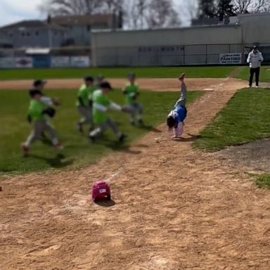 VIDEO: Watch 6-year-old cartwheel her way to 1st base in tee-ball game