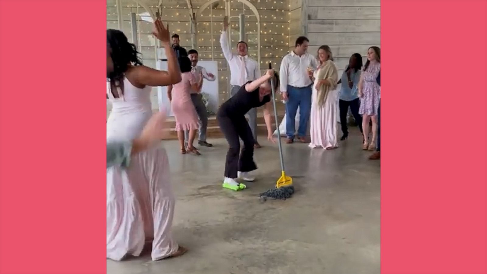 VIDEO: Worker shows off her moves while mopping a spill during wedding reception