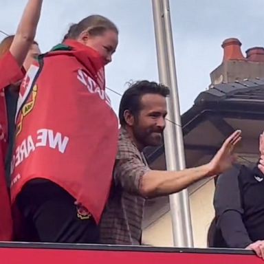 VIDEO: Ryan Reynolds waves to Welsh soccer fans during team's victory parade