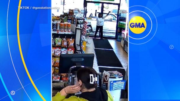 mardi gras girls dancing at gas station