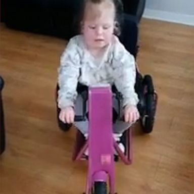 VIDEO: Little girl with spina bifida surprised with adaptive tricycle