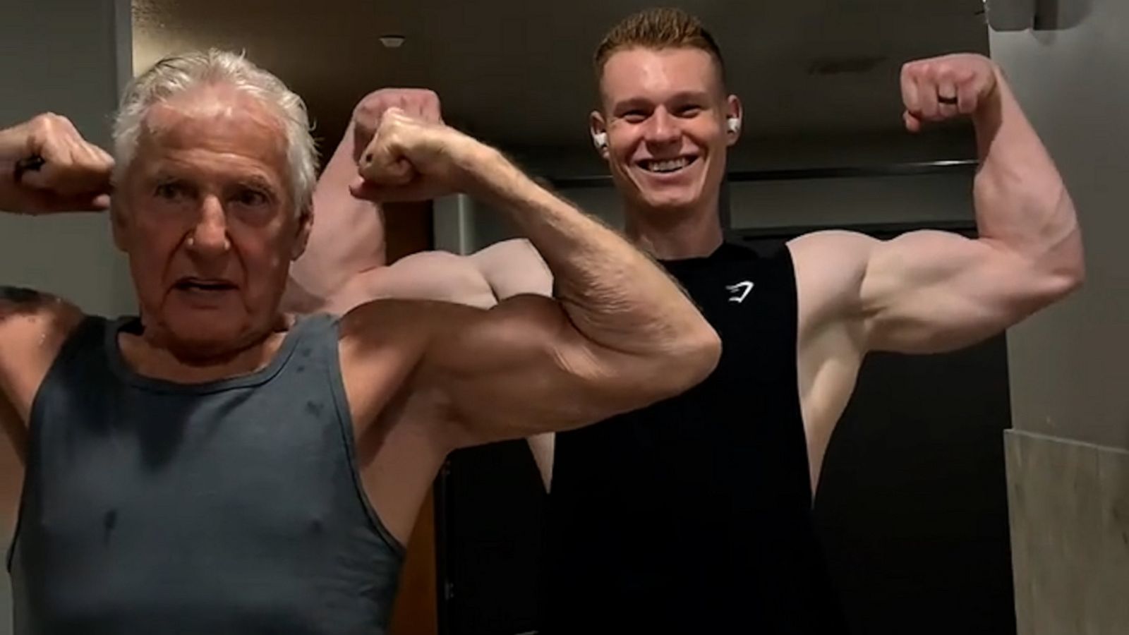 VIDEO: 86-year-old shows young bodybuilder how to flex in the mirror