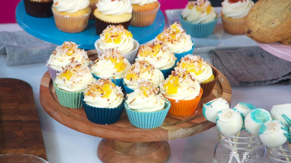 PHOTO: A plate of homemade coconut passion fruit cupcakes.