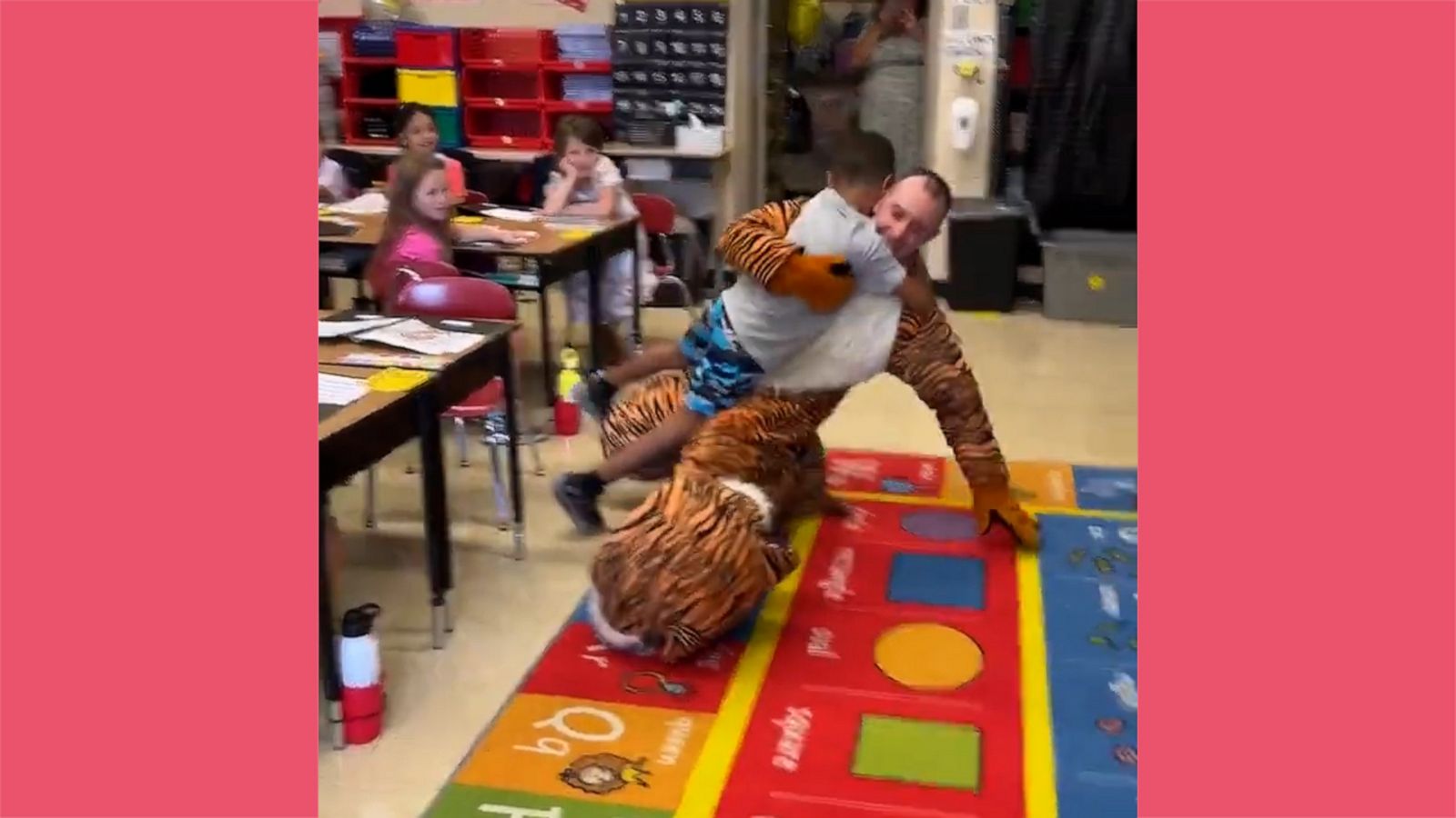 VIDEO: Soldier dresses as mascot to surprise son at school after year away