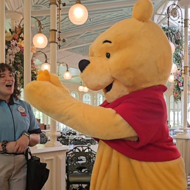 VIDEO: Woman surprises Winnie the Pooh with mini crocheted version of himself at Disney