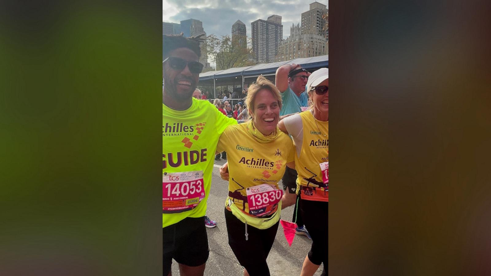 VIDEO: Woman with low vision completes New York City Marathon with help from running guides