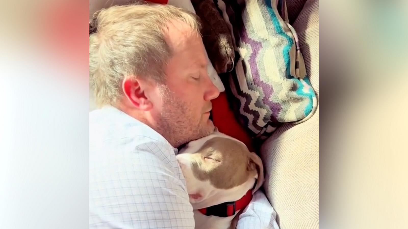 VIDEO: Dad caught cuddling puppy ‘he didn’t want’ on sofa ‘she’s not allowed on’