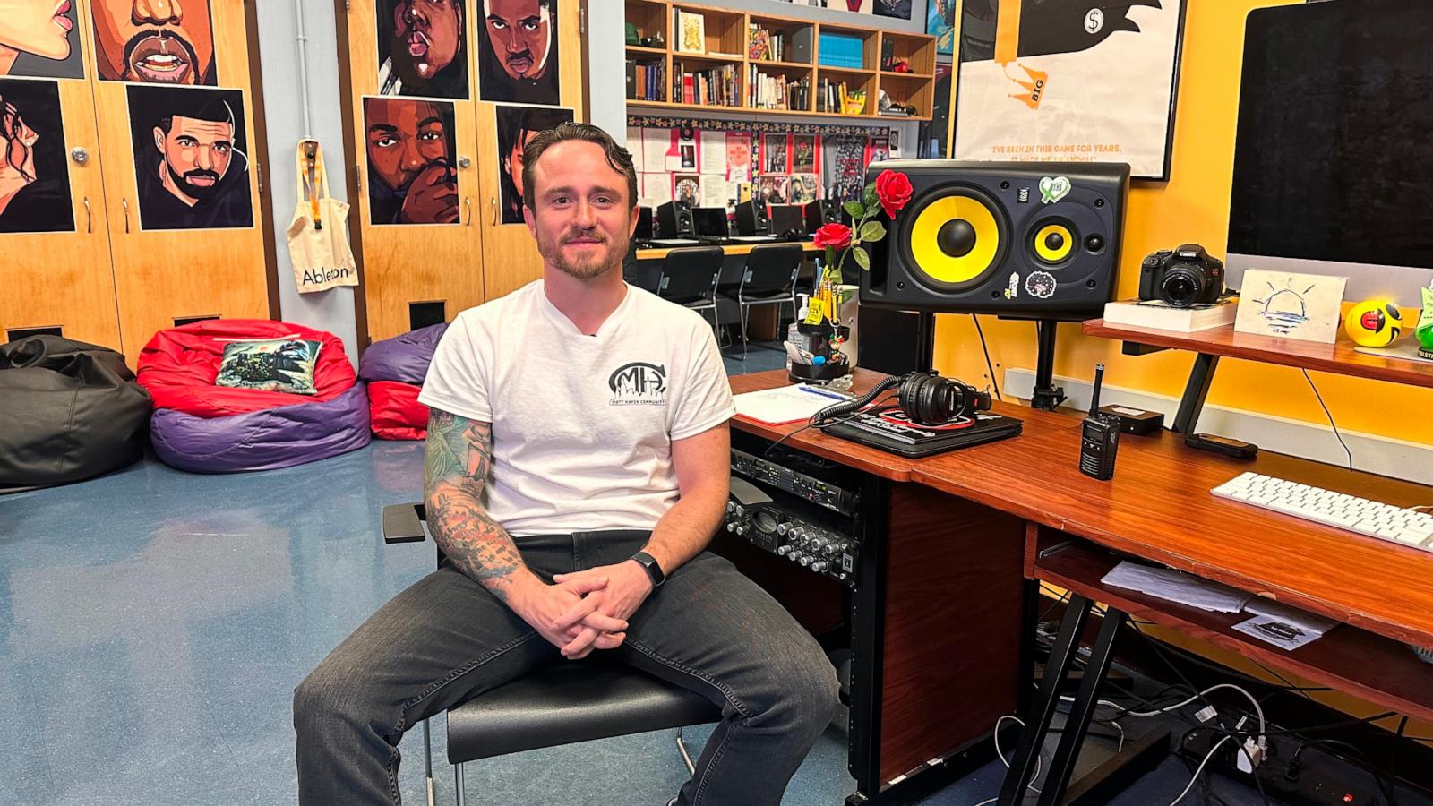 PHOTO: J.C. Hall is a social worker at Mott Haven Community High School in the Bronx and runs the school's hip-hop music therapy program.