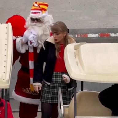 VIDEO: Taylor Swift rides in a golf cart with Santa at Chief's