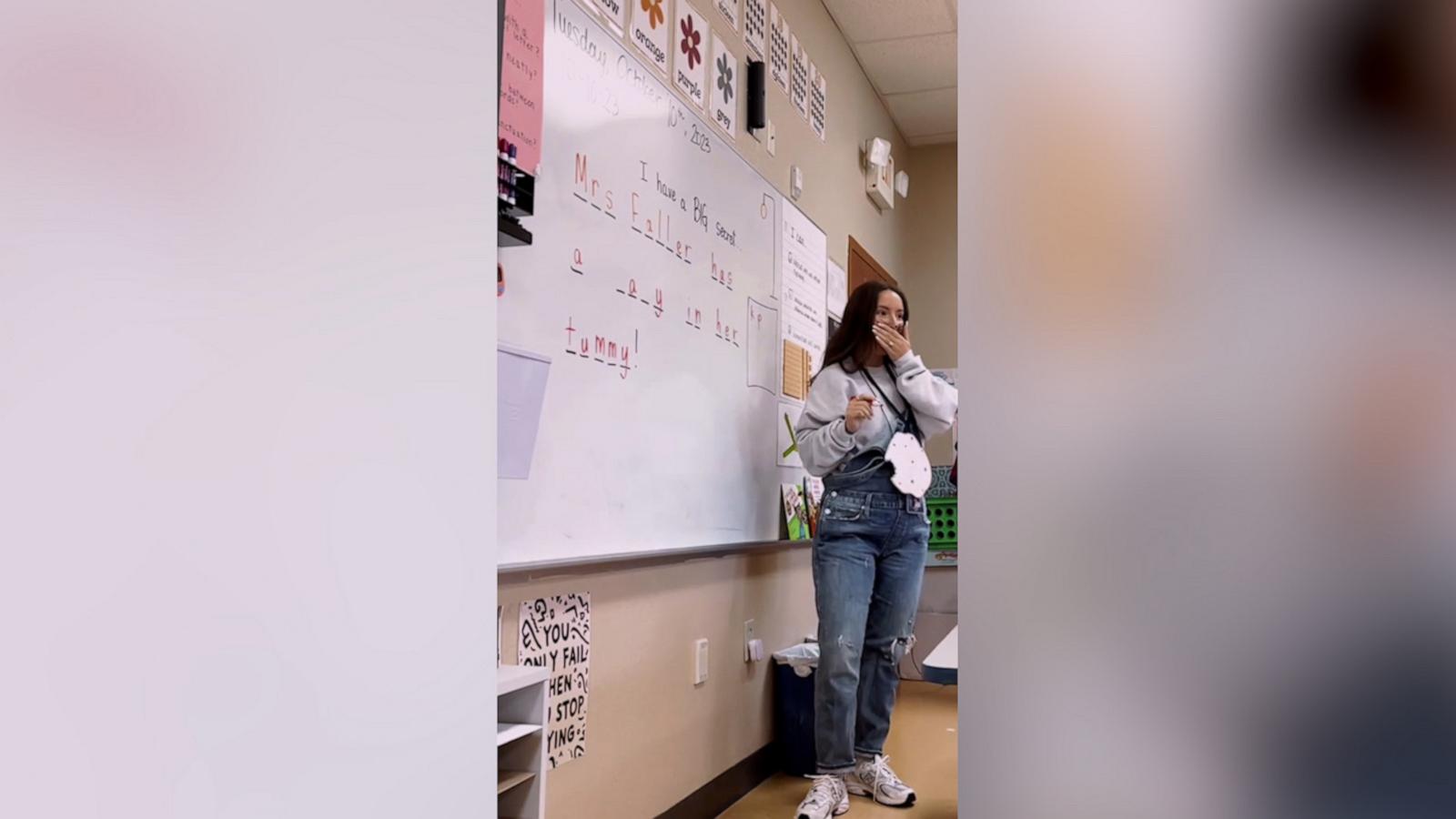 VIDEO: Teacher surprises students with pregnancy announcement
