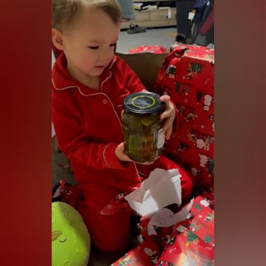 VIDEO: No one was more excited than this toddler to receive a jar of pickles for Christmas 