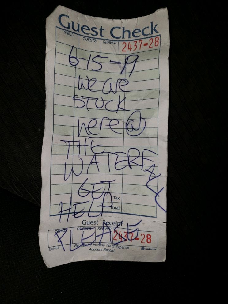 PHOTO: The note Curtis Whitson and Krystal Ramirez wrote in hopes of being rescued.