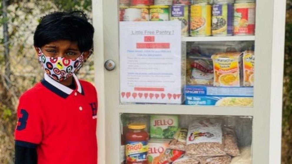 PHOTO: Eagle Jayagoda, 8, launched "Little Free Food Table" near his Richmond, California, home. The area was open on Sundays and stocked with food items for people facing tough times.