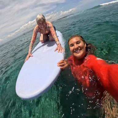 VIDEO: Woman teaches her 80-year-old grandmother to surf for the 1st time 