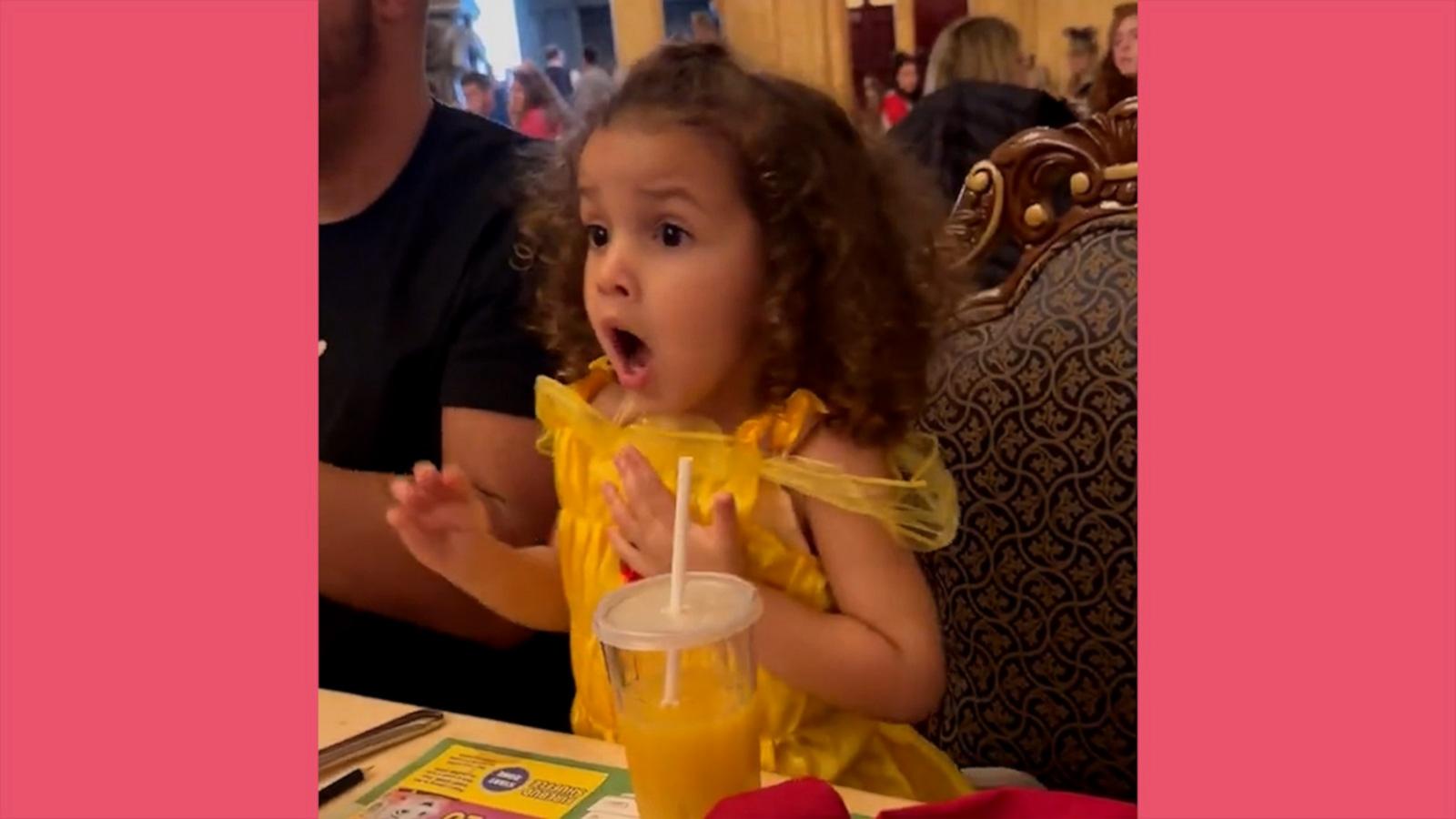 VIDEO: Little girl dressed as Belle has sweetest reaction to seeing the Beast