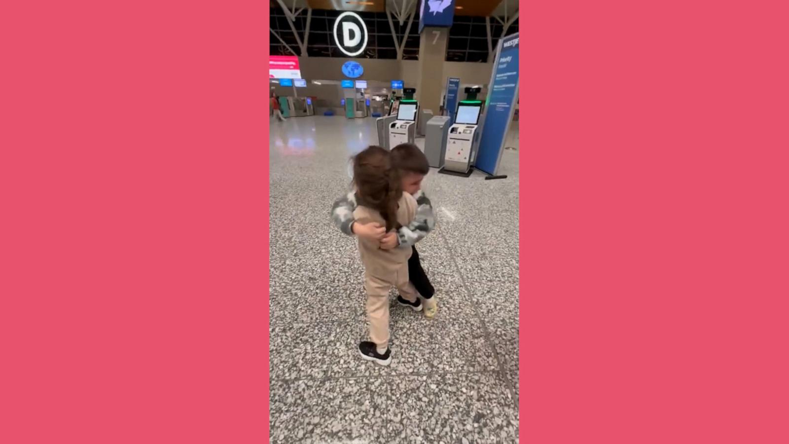 VIDEO: Little girl has best reaction to friendly surprise at airport