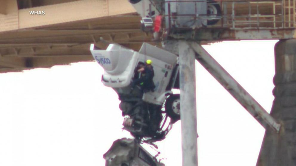 VIDEO: Firefighter lifts driver hanging over Ohio river bridge to safety