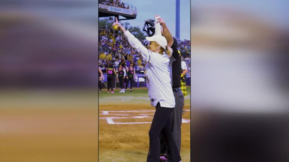 Kim Mulkey throws out first pitch at Savannah Bananas game Video