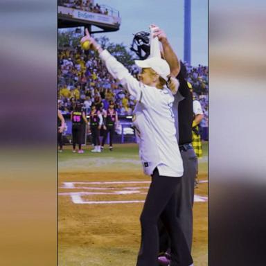 VIDEO: Kim Mulkey throws out first pitch at Savannah Bananas game