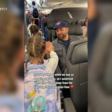 VIDEO: Mom surprises hardworking husband with upgraded plane ticket